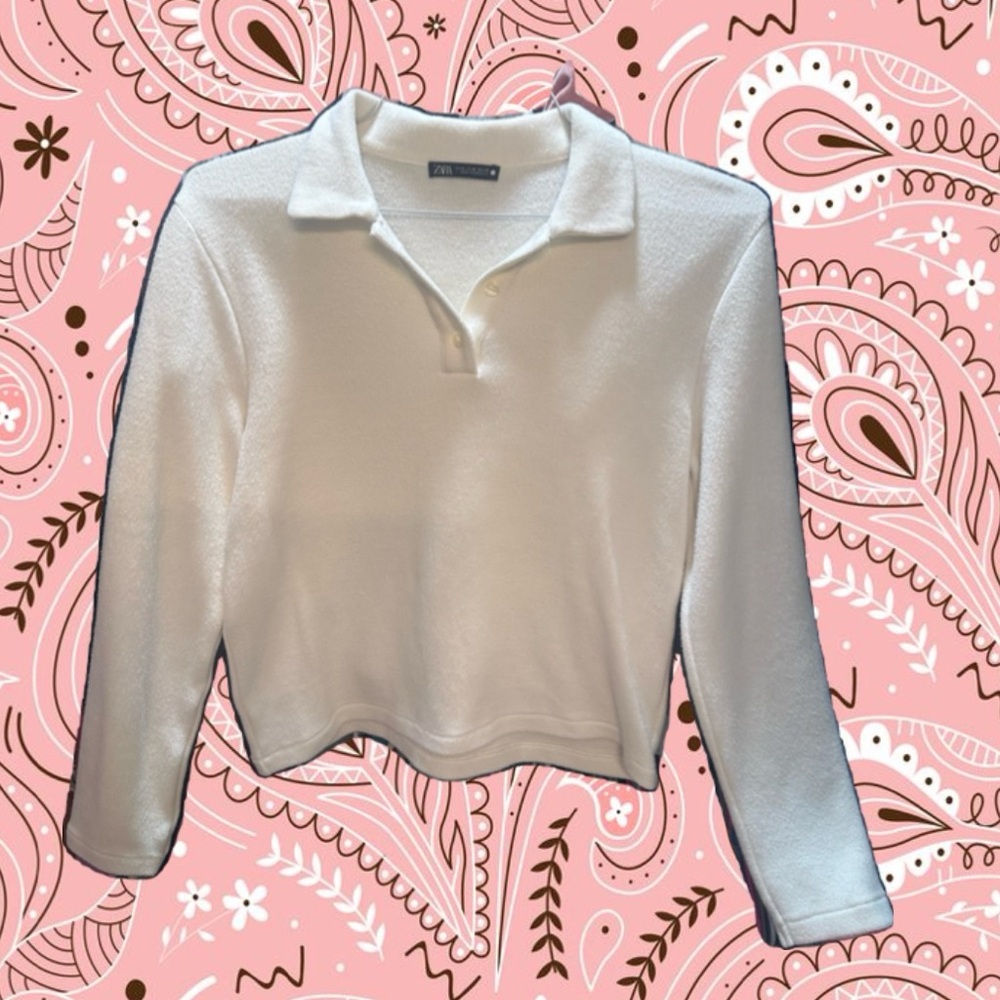 Zara White Button Down Polo Shirt